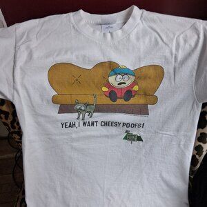 Vintage South Park Cartman "Yeah I Want Cheesy Poofs" T-Shirt Size L 1997